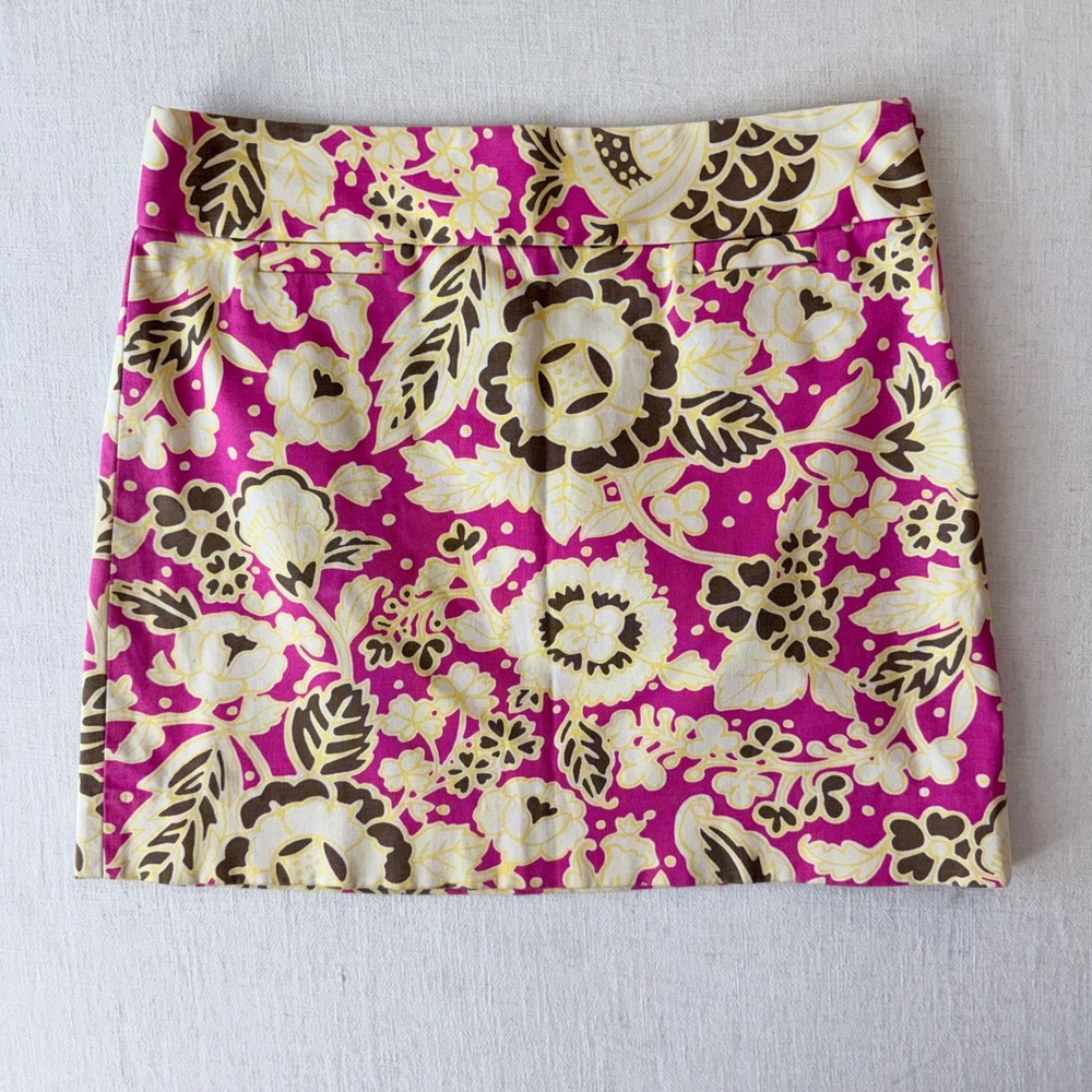 J.Crew Floral Paisley Stretch Cotton Mini Skirt Womens 2 Pink Yellow